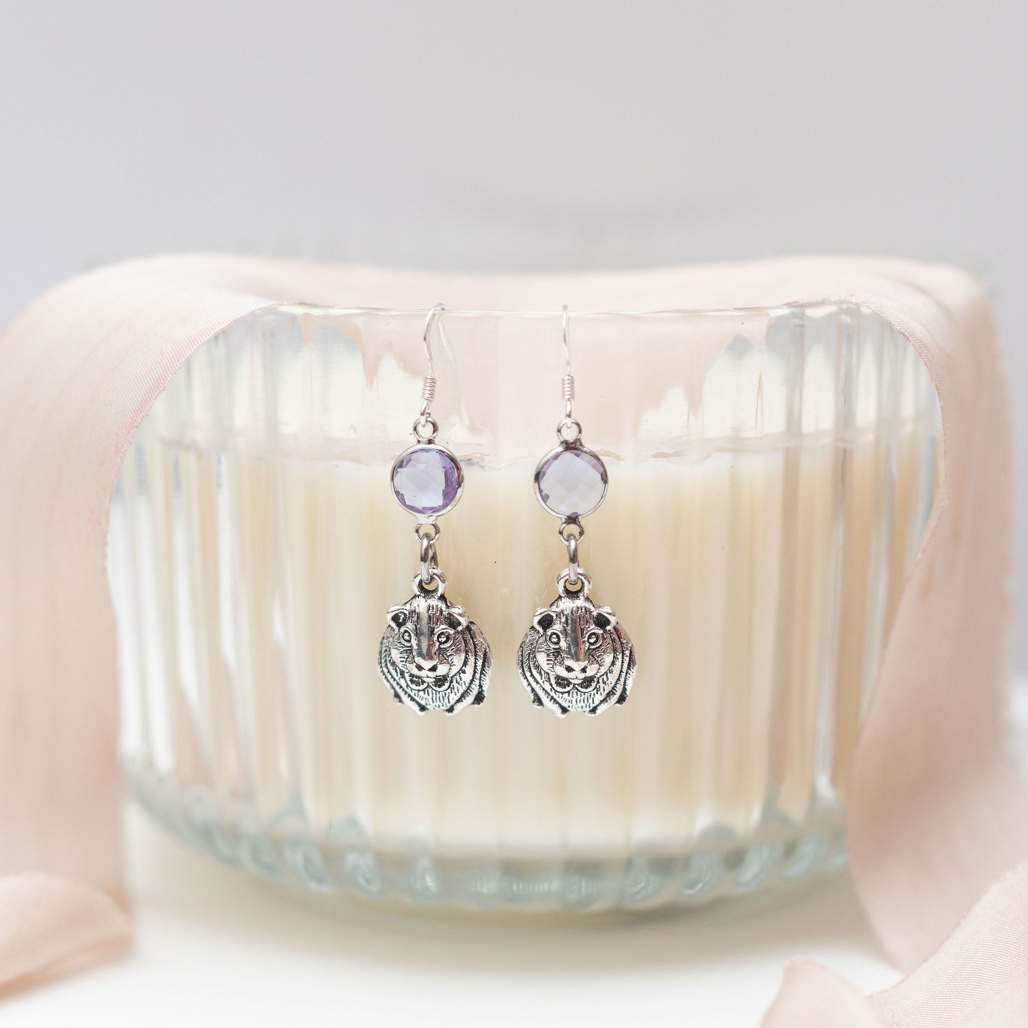 Personalised Guinea Pig Birthstone Charm Earrings