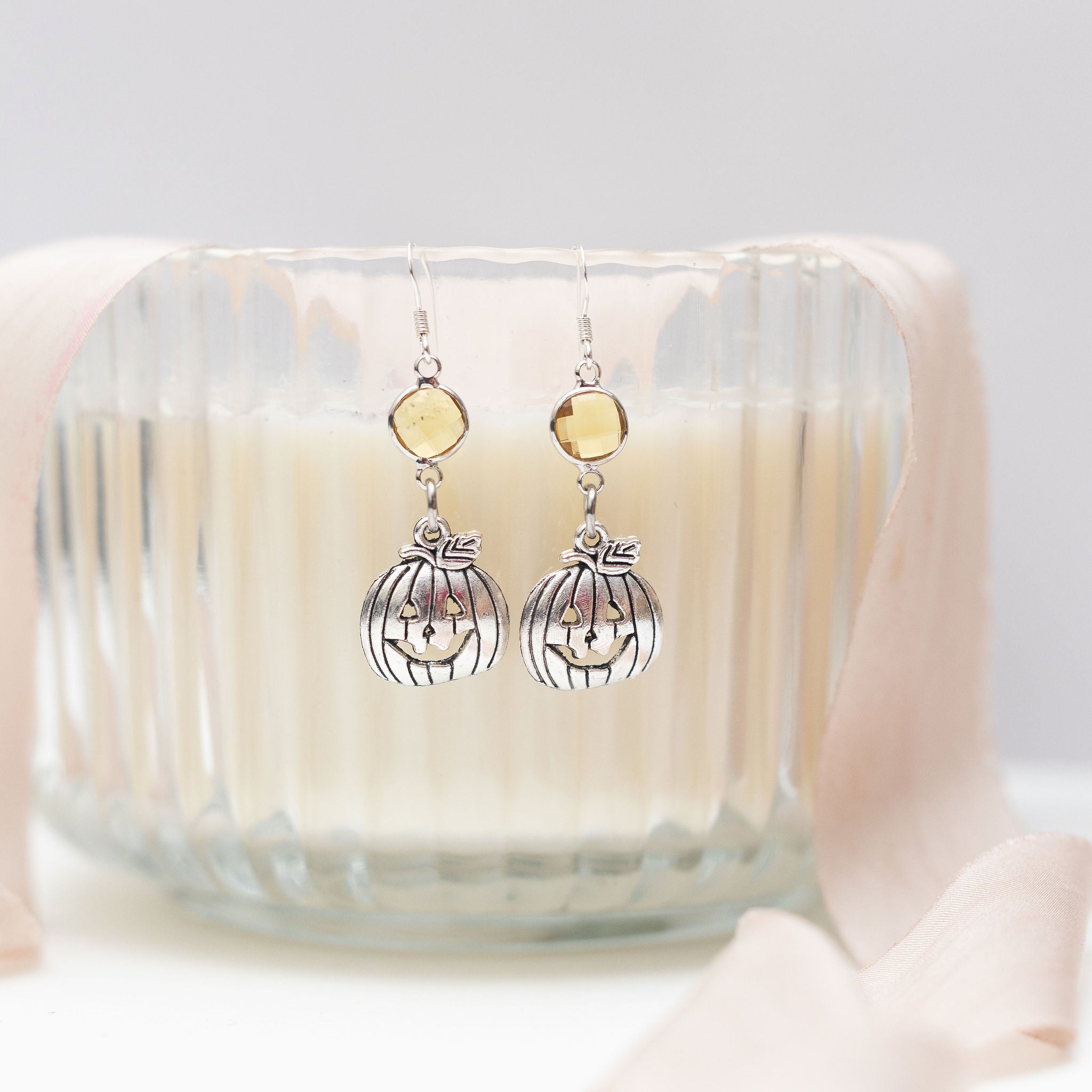 Personalised Pumpkin Birthstone Charm Earrings