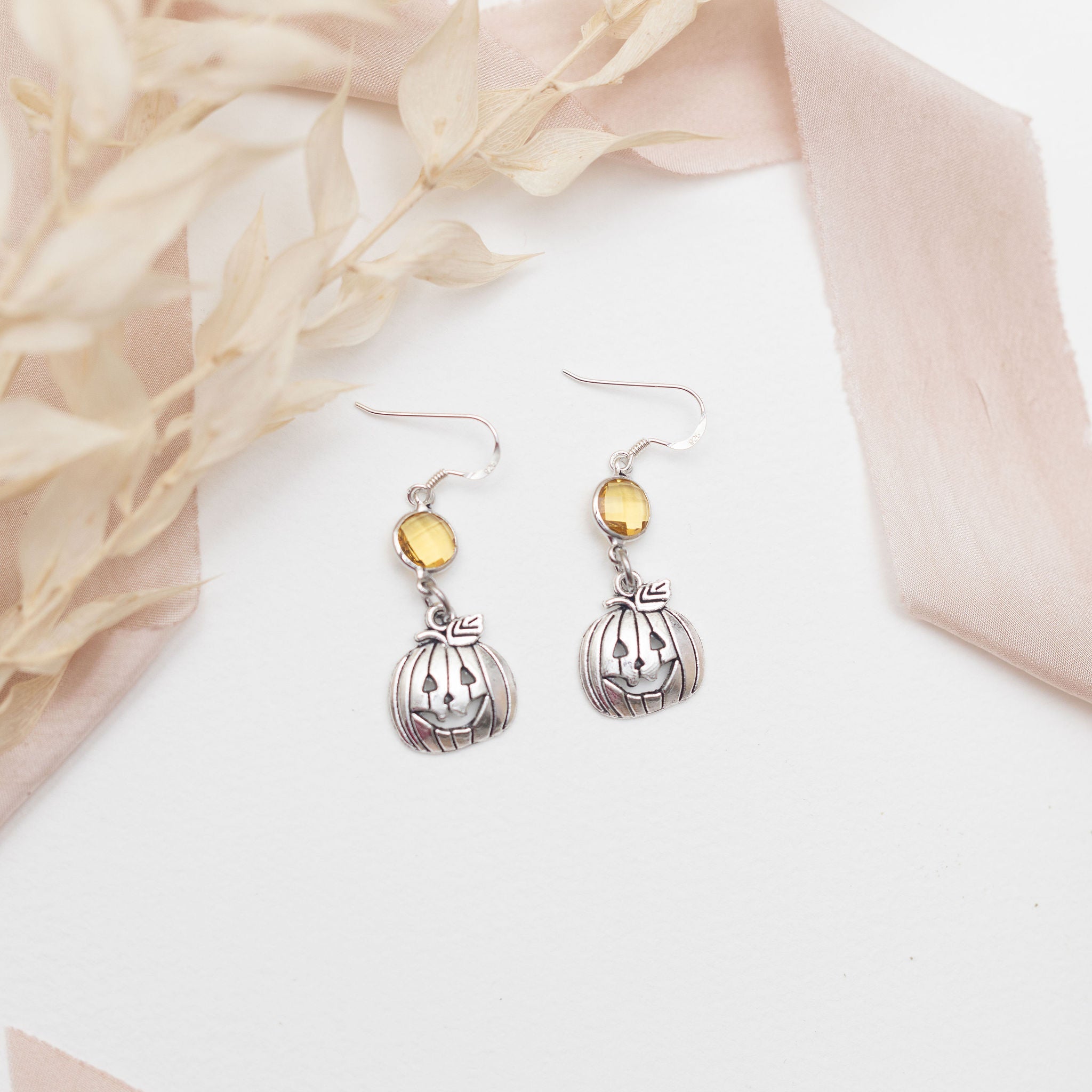 Personalised Pumpkin Birthstone Charm Earrings