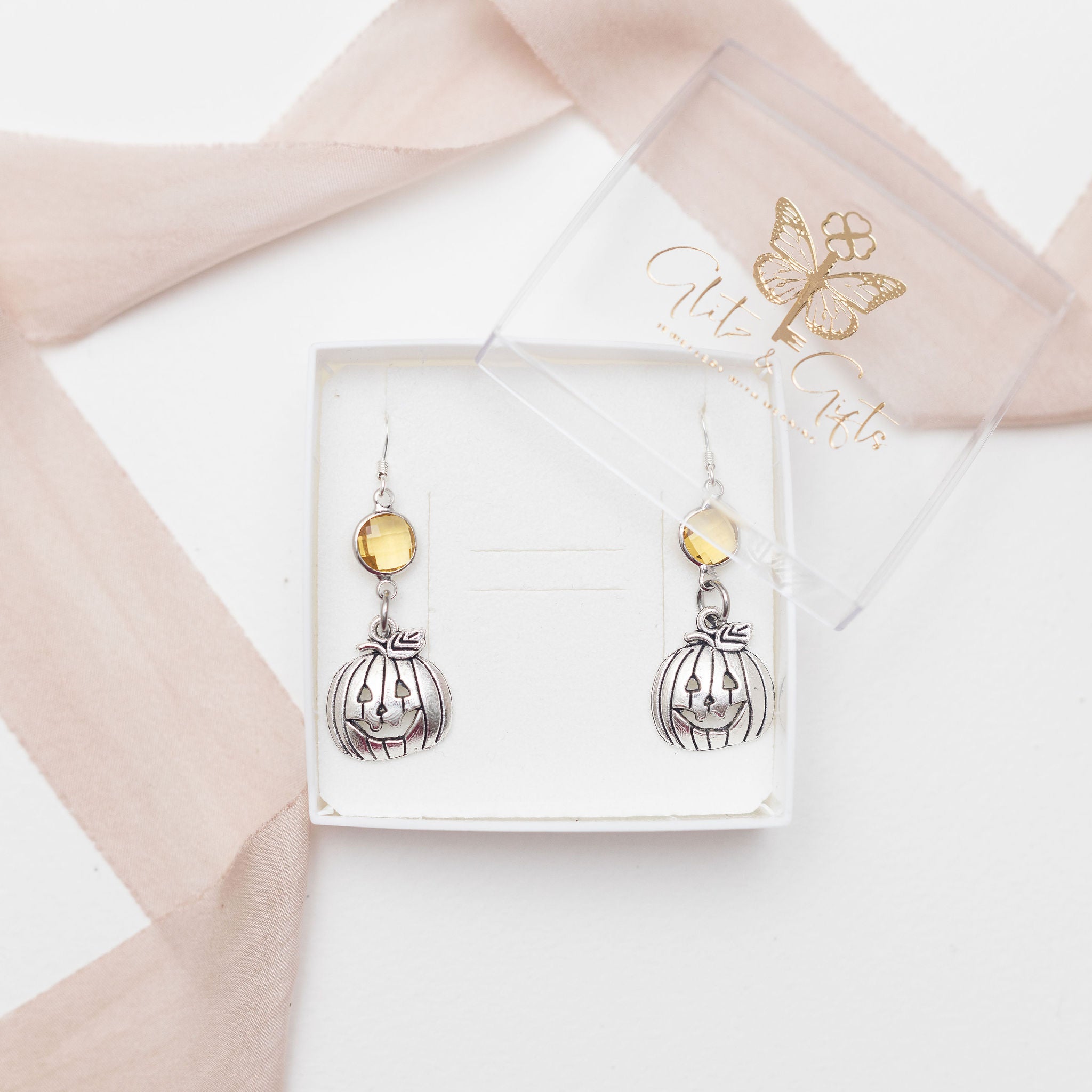 Personalised Pumpkin Birthstone Charm Earrings