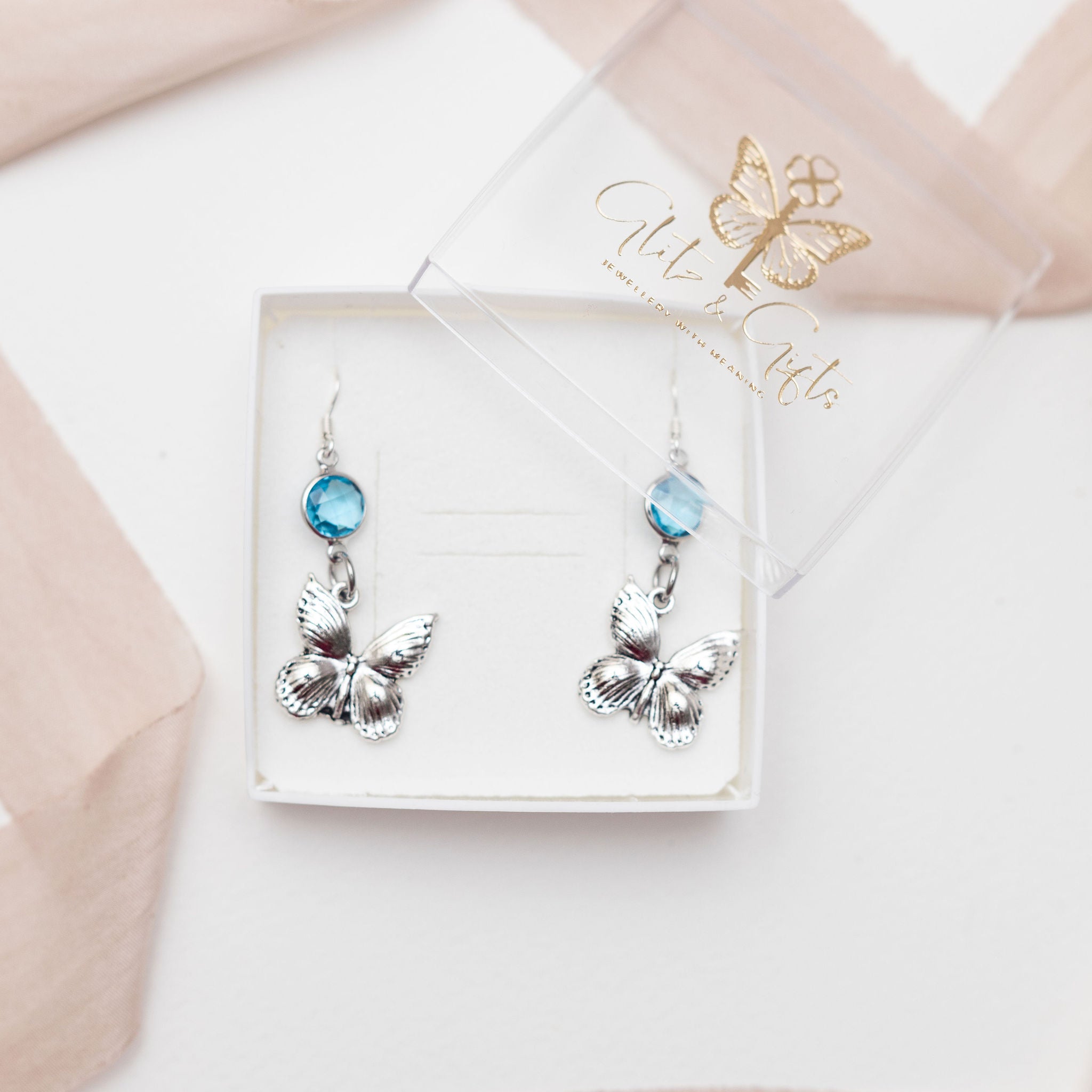 Personalised Butterfly Birthstone Charm Earrings