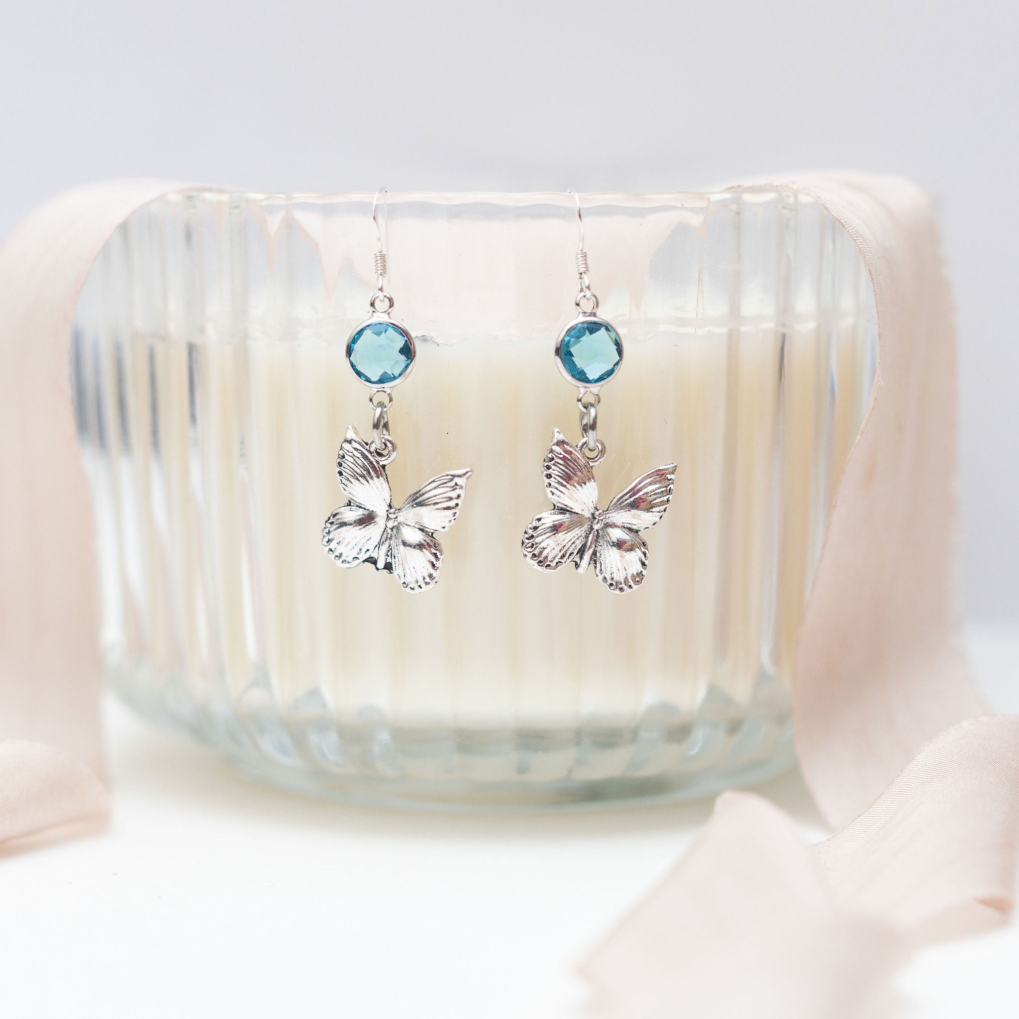 Personalised Butterfly Birthstone Charm Earrings
