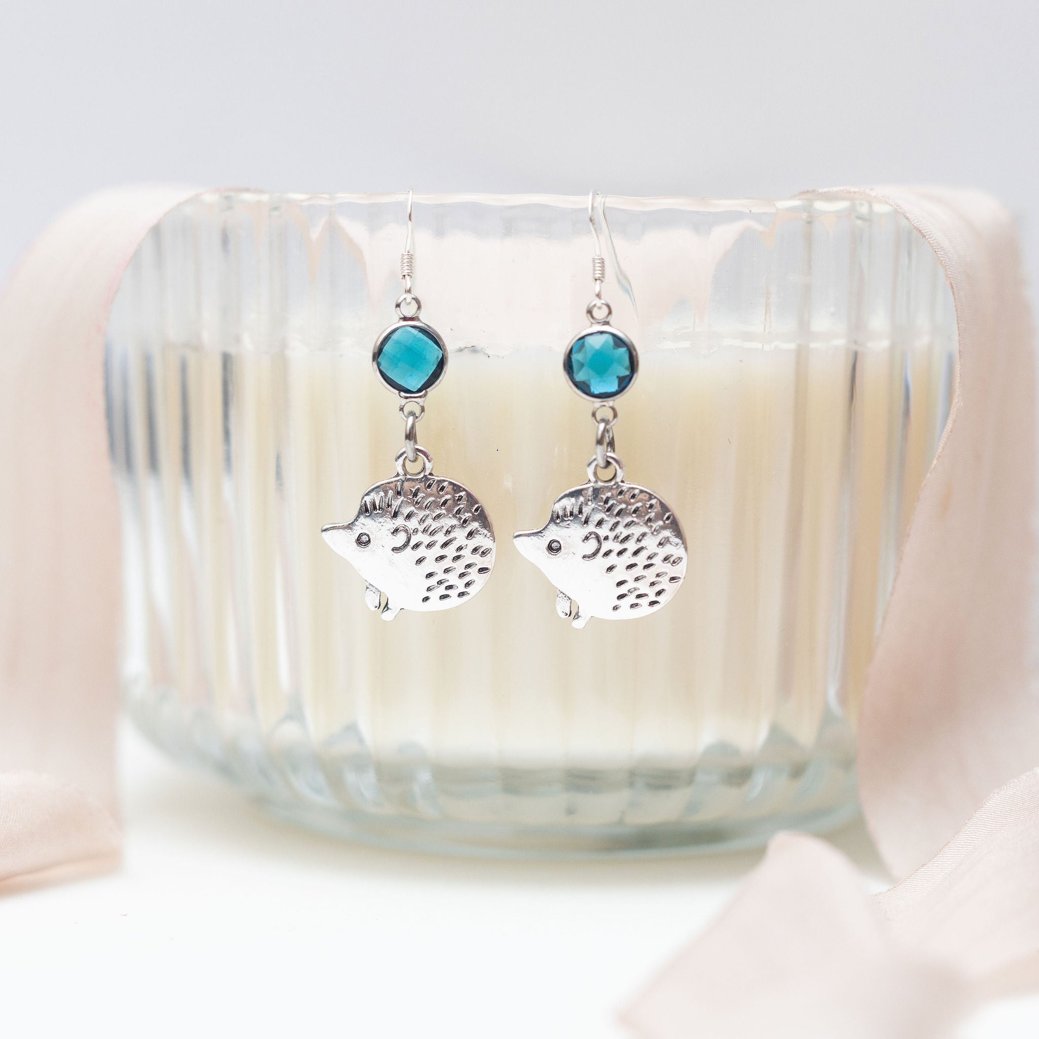 Personalised Hedgehog Birthstone Charm Earrings