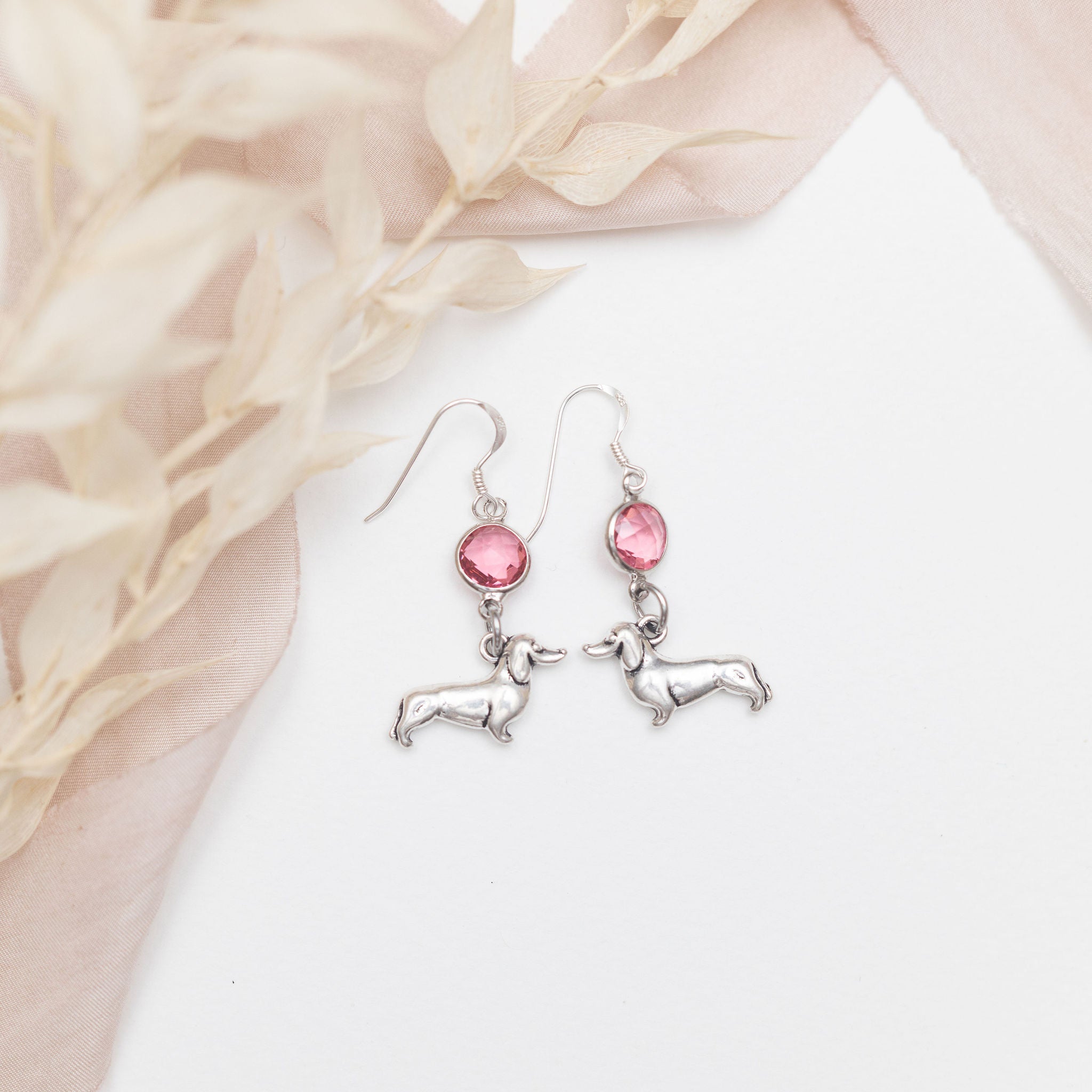 Personalised Dachshund Birthstone Charm Earrings