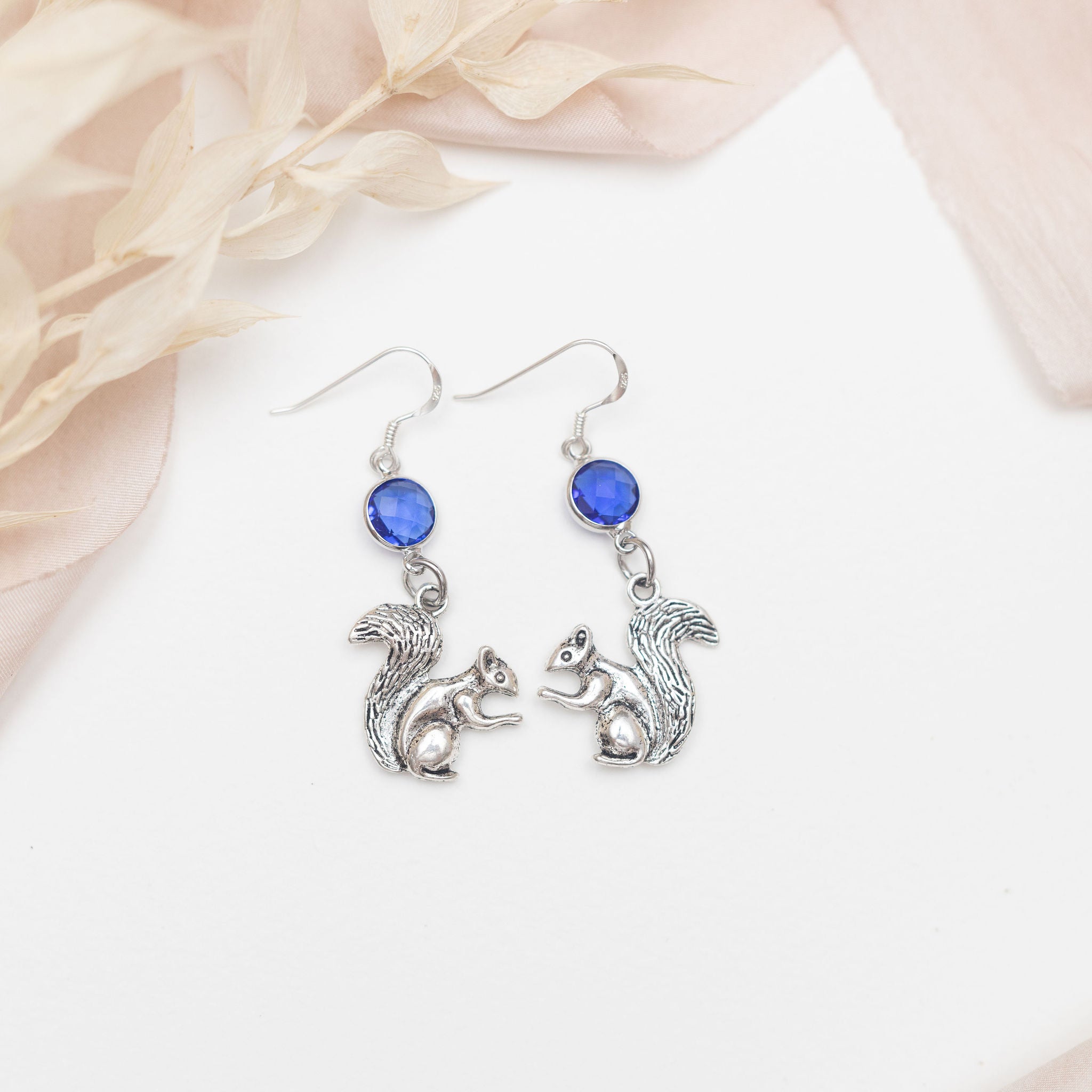 Personalised Squirrel Birthstone Charm Earrings