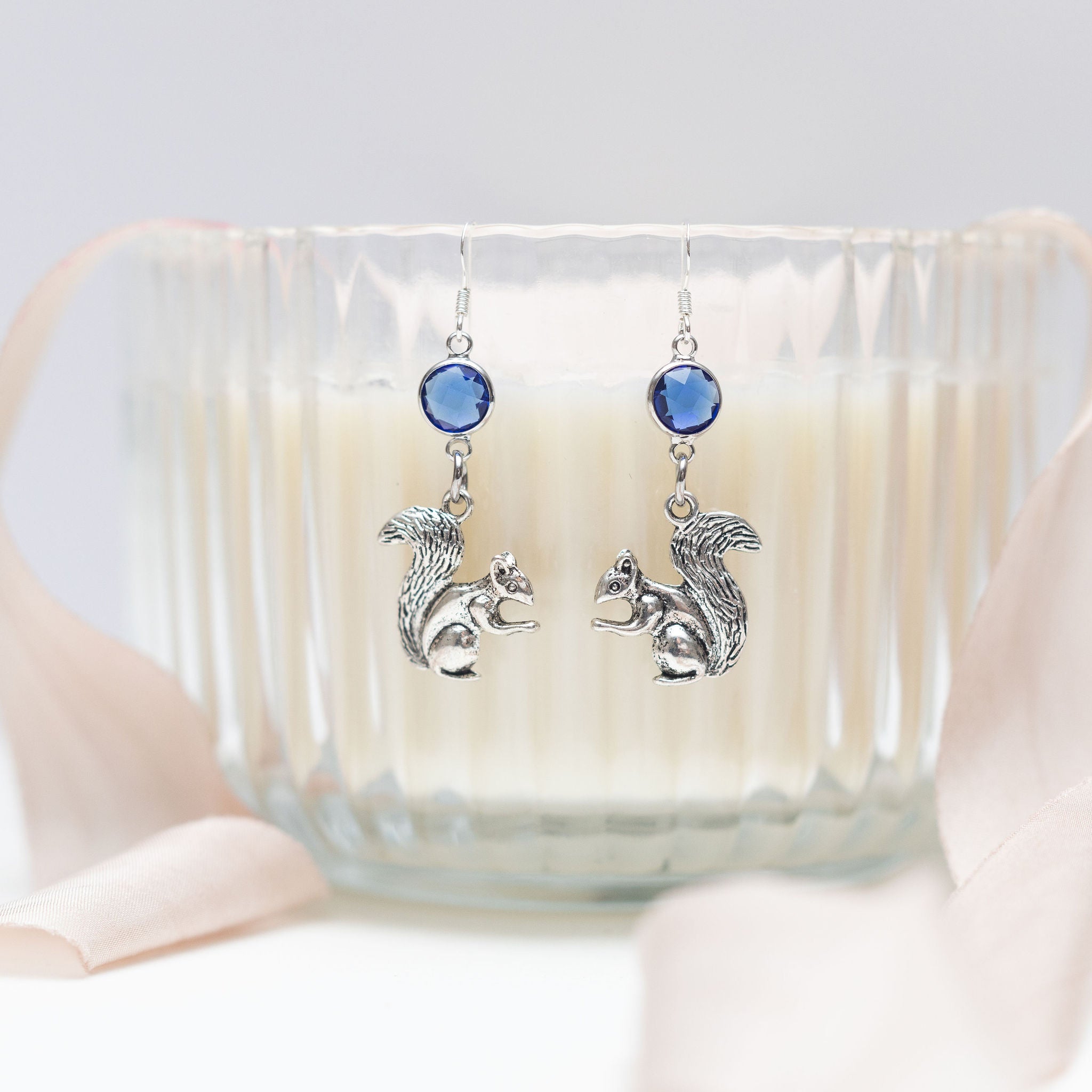 Personalised Squirrel Birthstone Charm Earrings