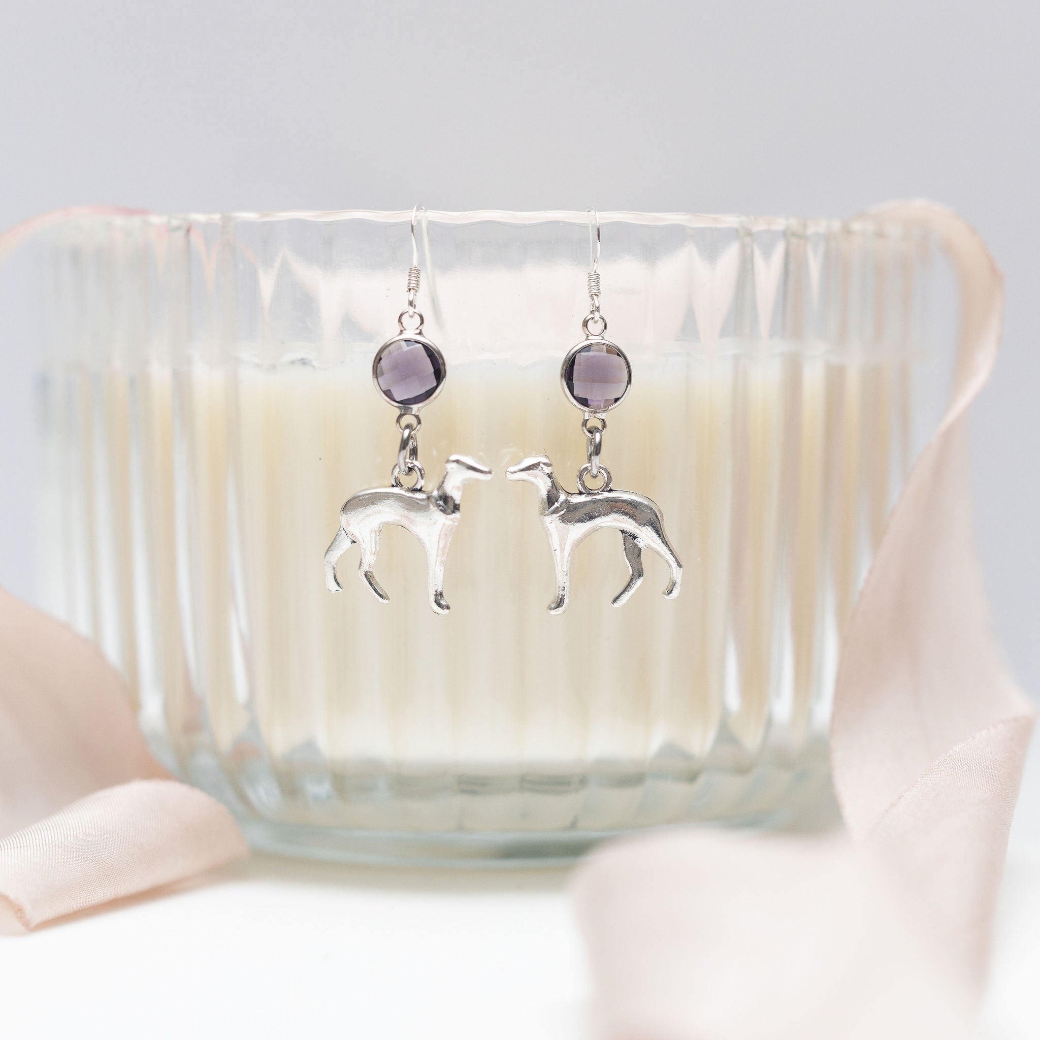 Personalised Greyhound Birthstone Charm Earrings