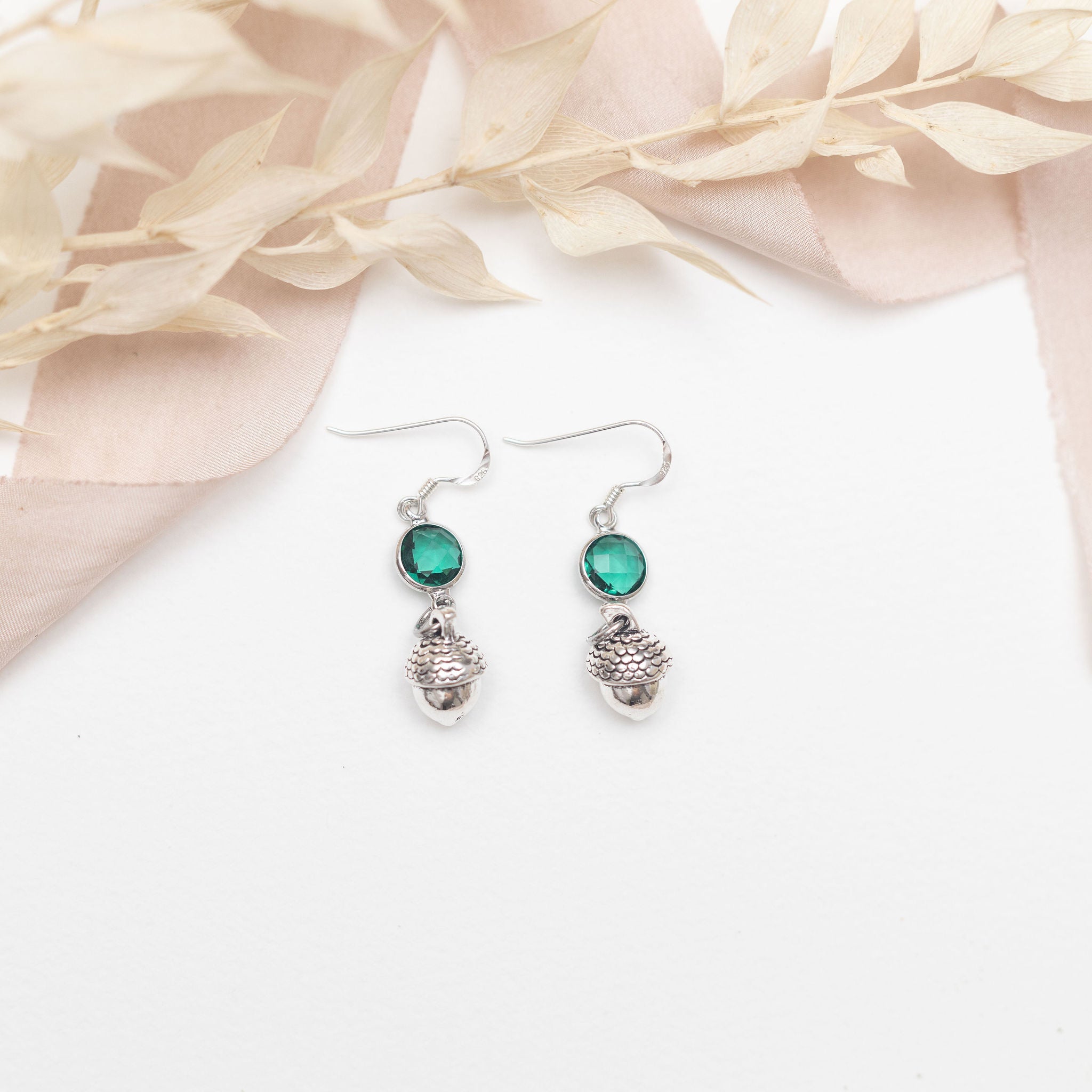 Personalised Acorn Birthstone Charm Earrings