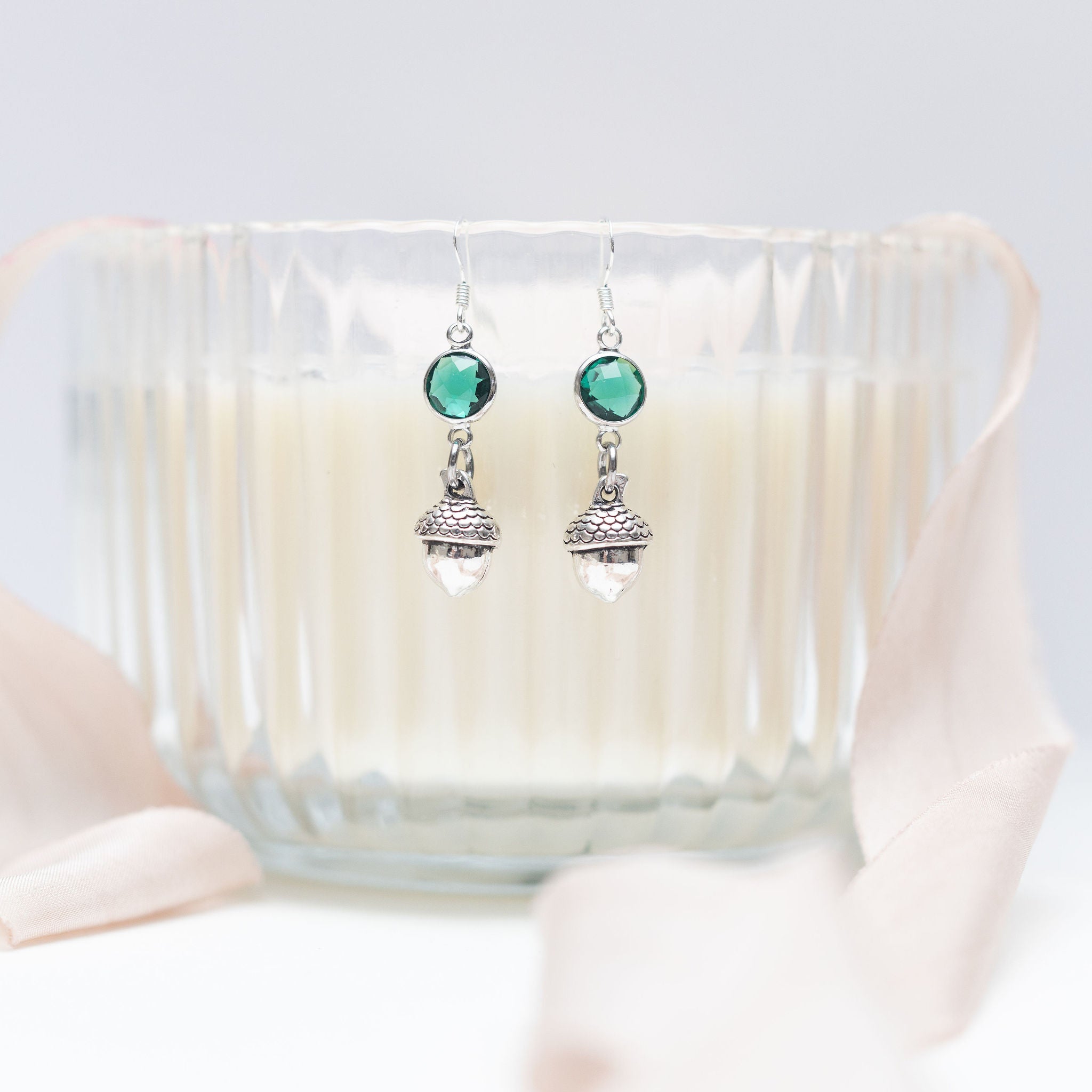 Personalised Acorn Birthstone Charm Earrings