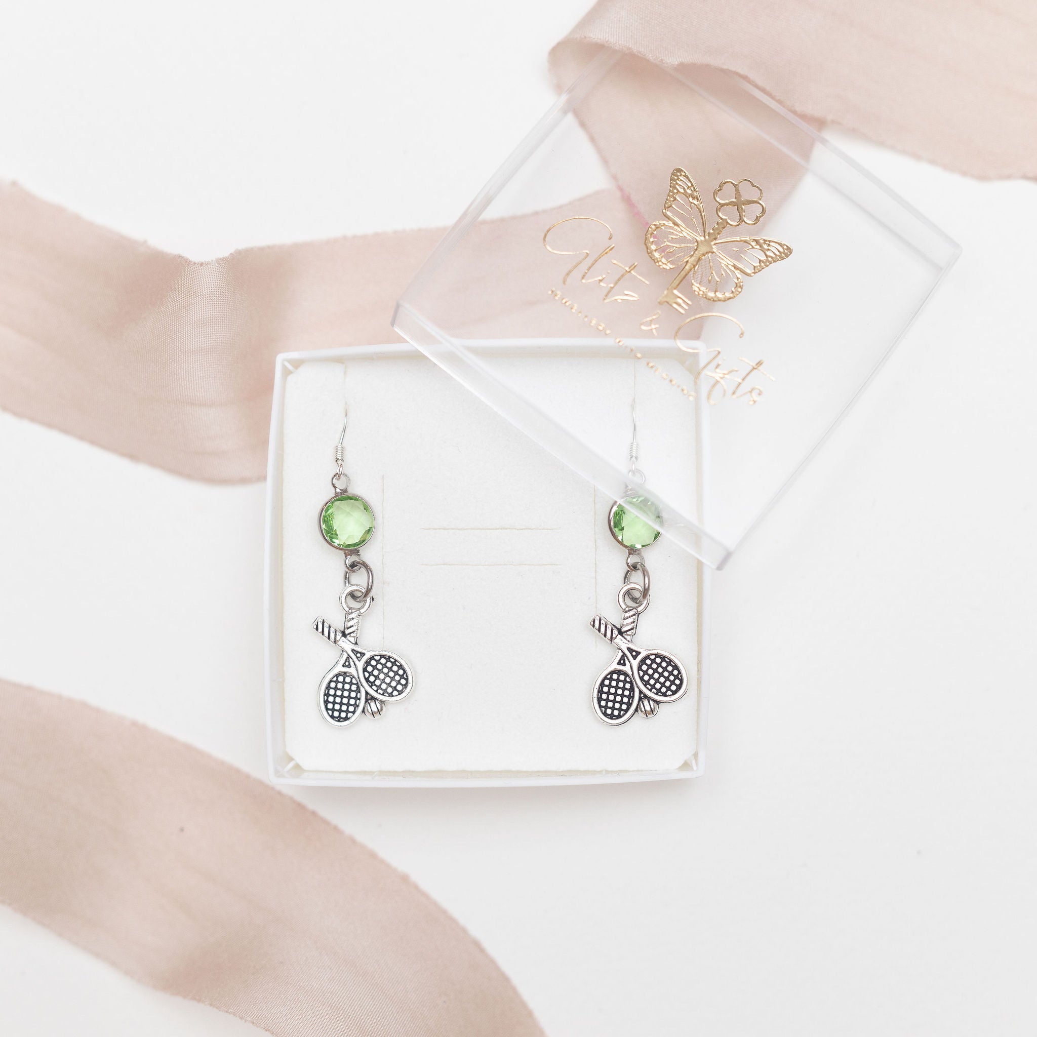 Personalised Tennis Birthstone Charm Earrings