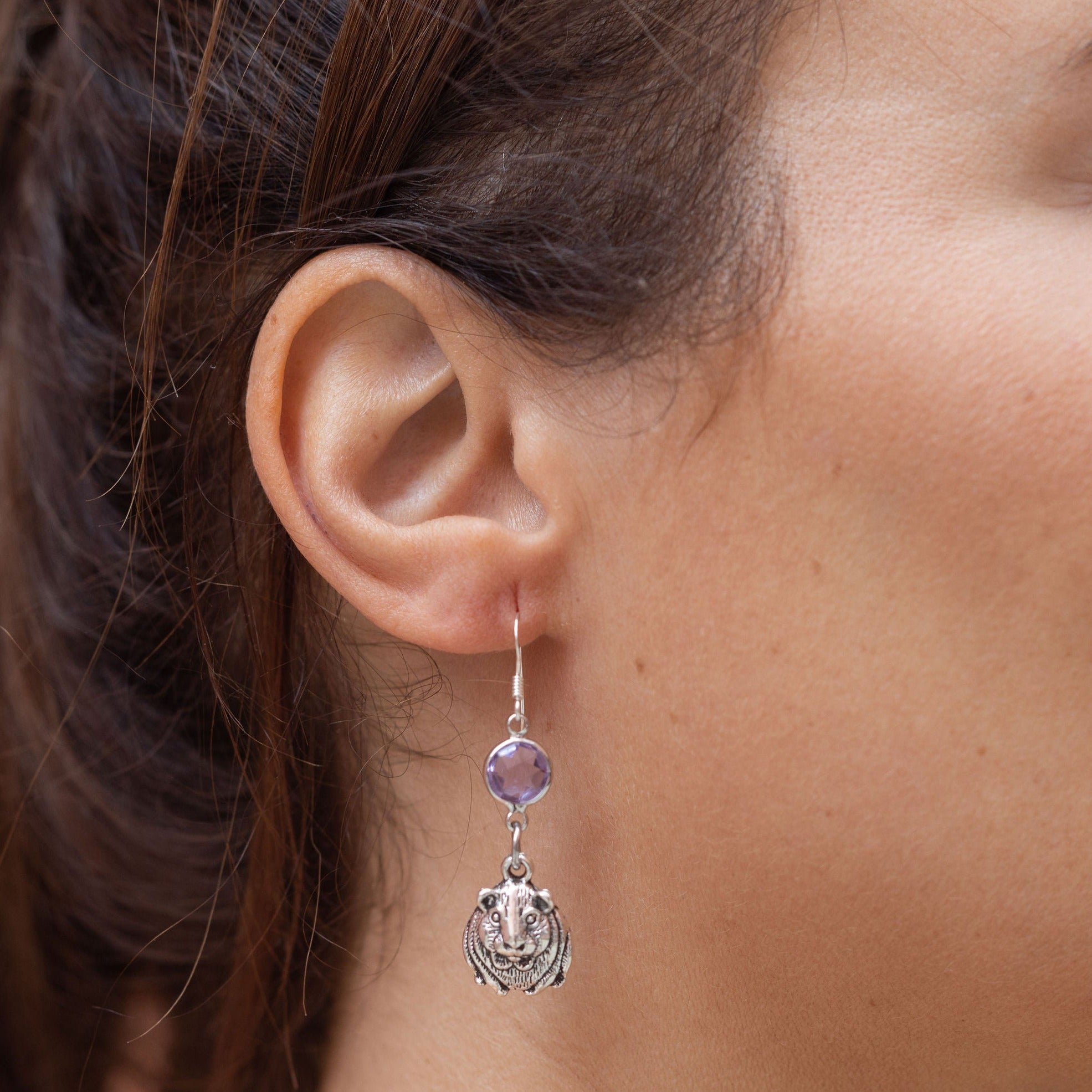 Personalised Guinea Pig Birthstone Charm Earrings