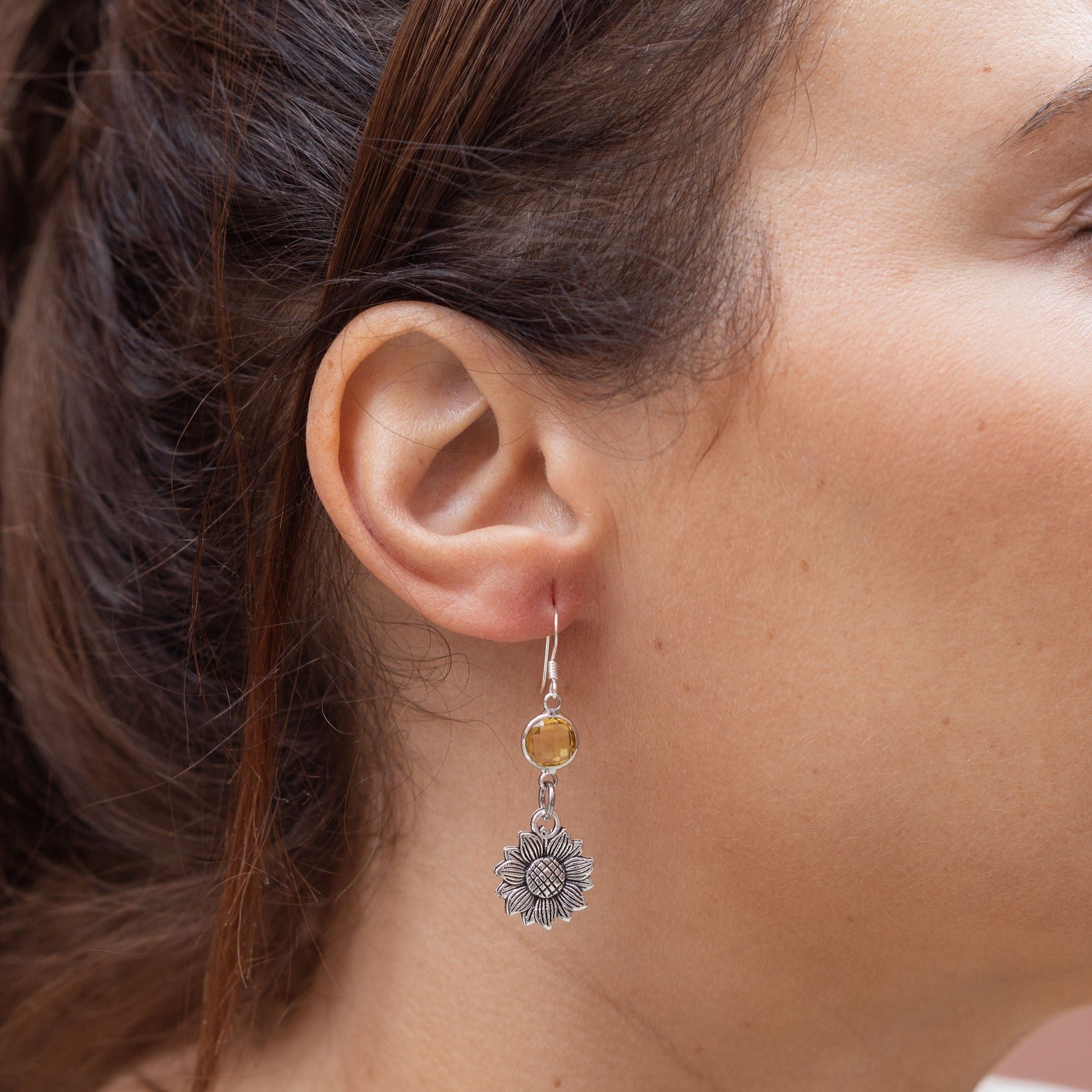 Personalised Sunflower Birthstone Charm Earrings