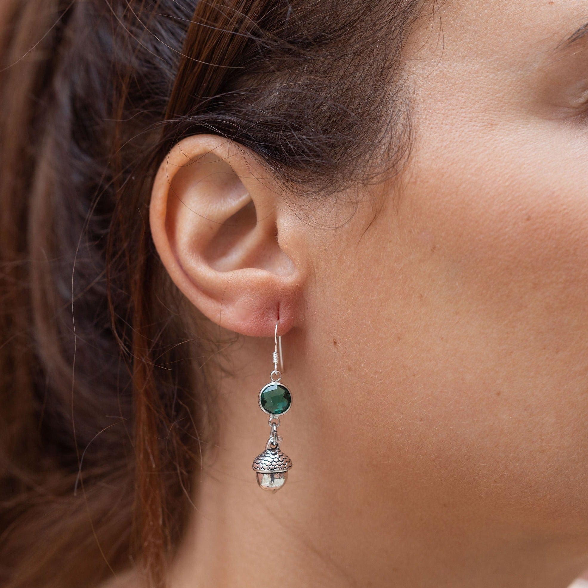 Personalised Acorn Birthstone Charm Earrings