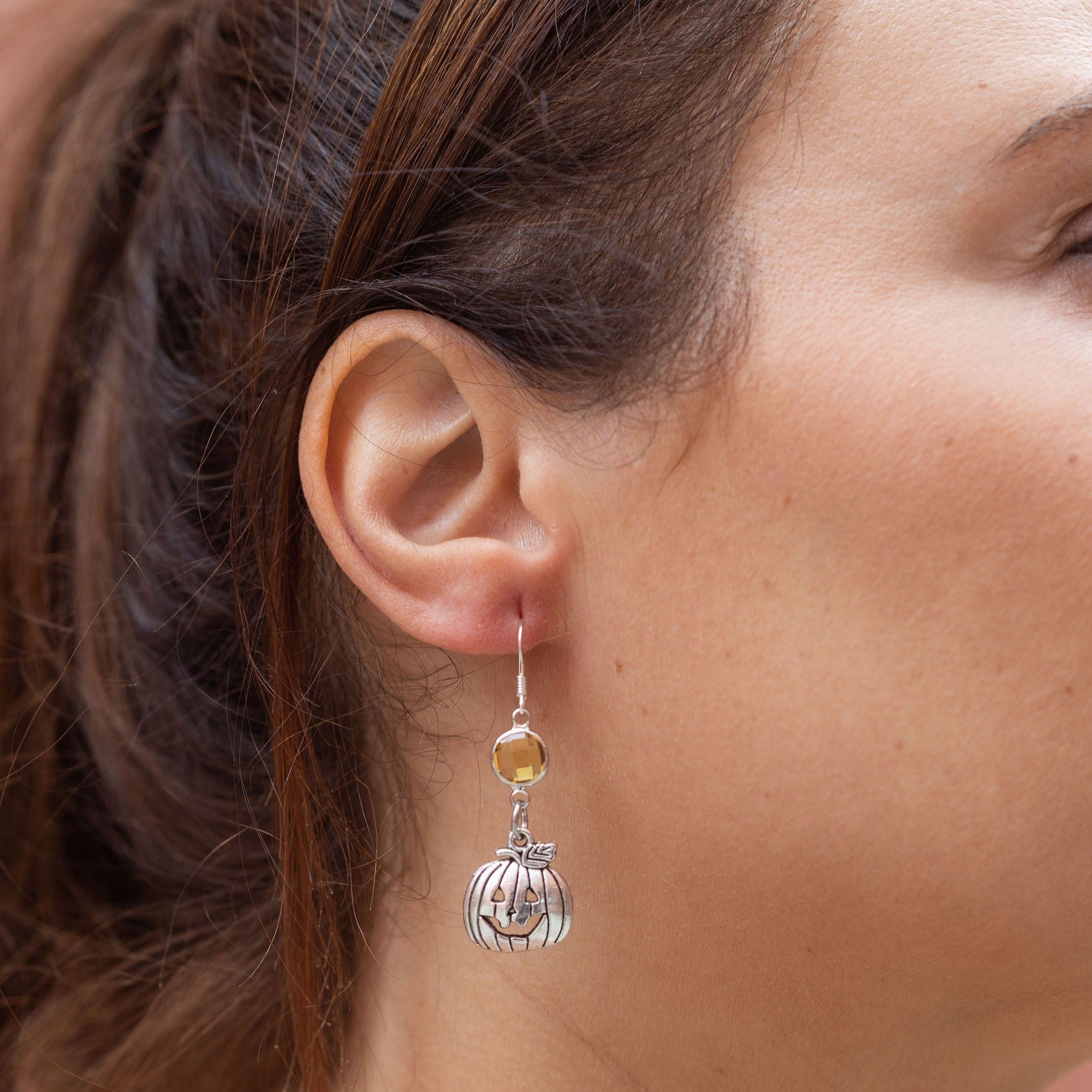 Personalised Pumpkin Birthstone Charm Earrings