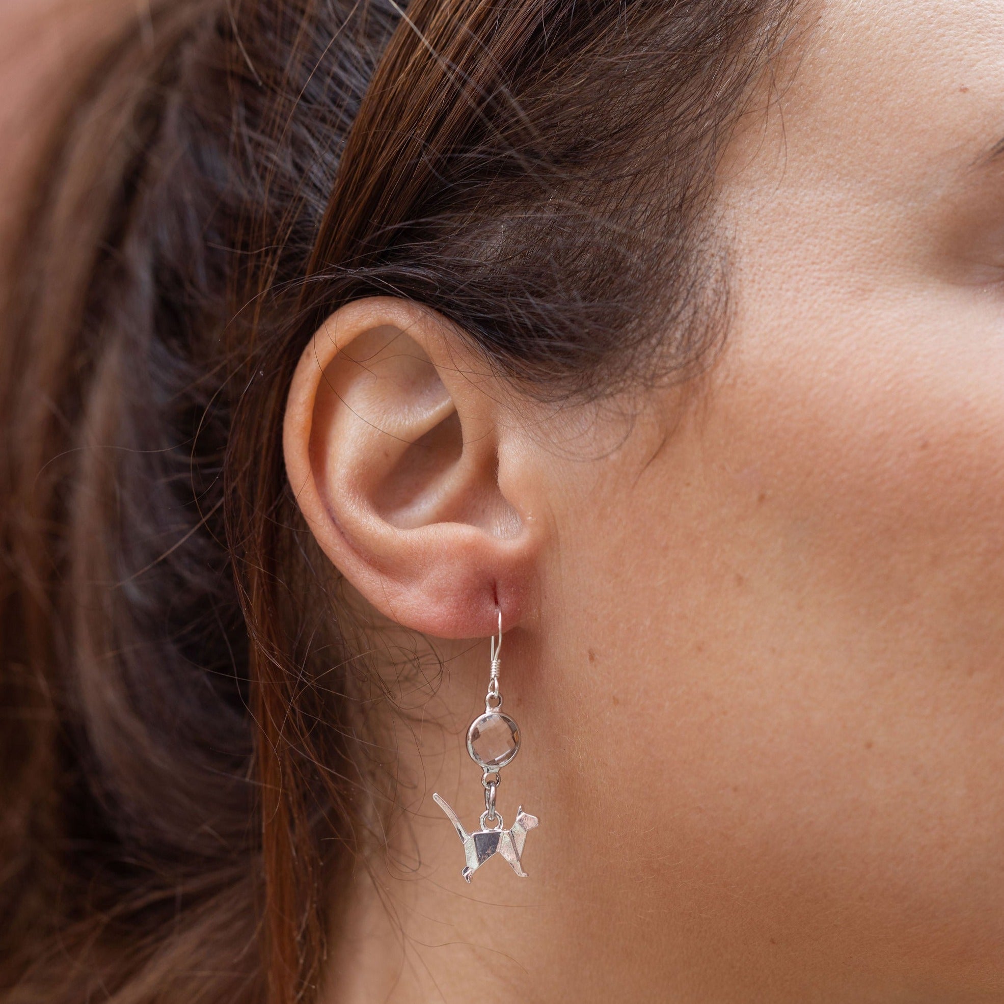 Personalised Cat Birthstone Charm Earrings