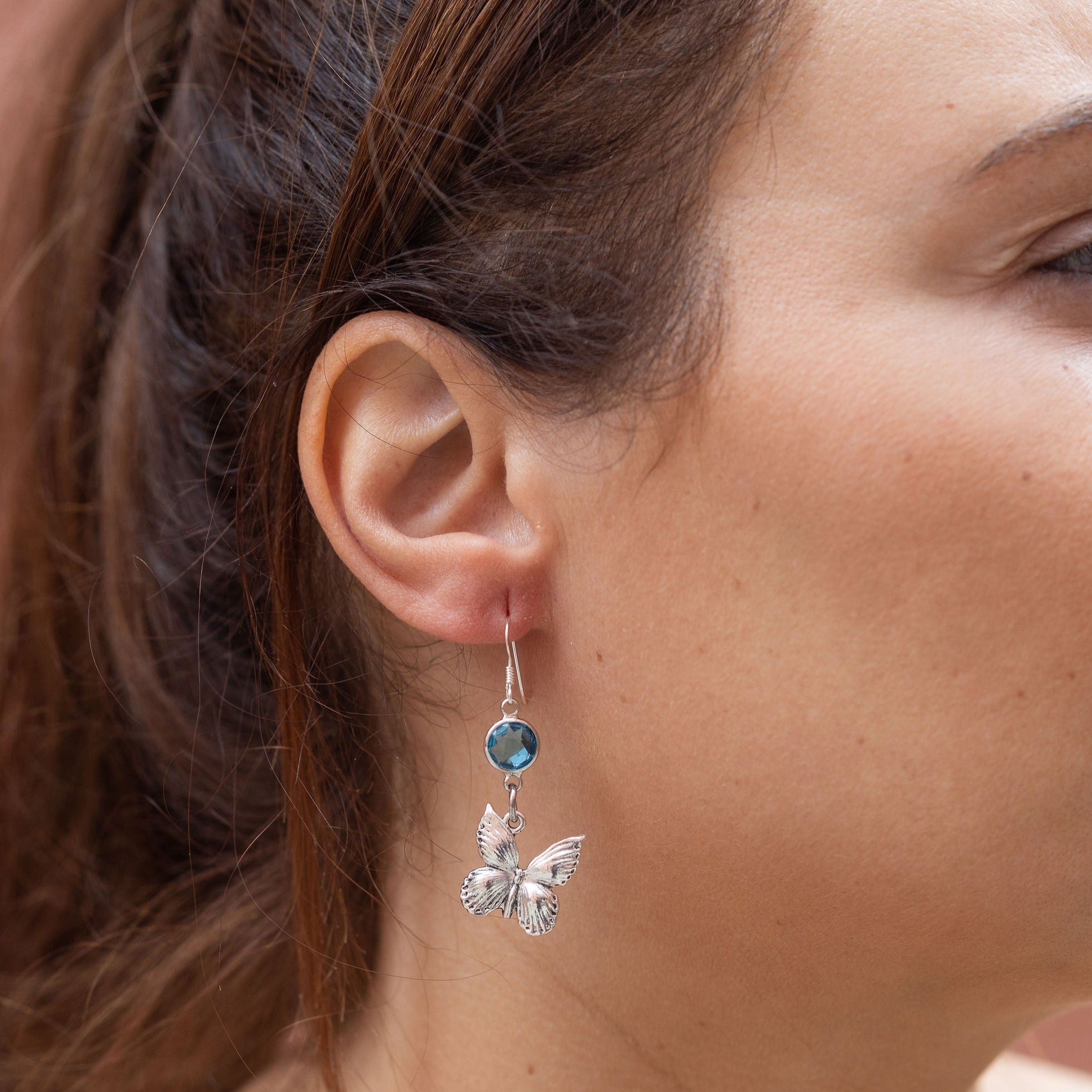 Personalised Butterfly Birthstone Charm Earrings