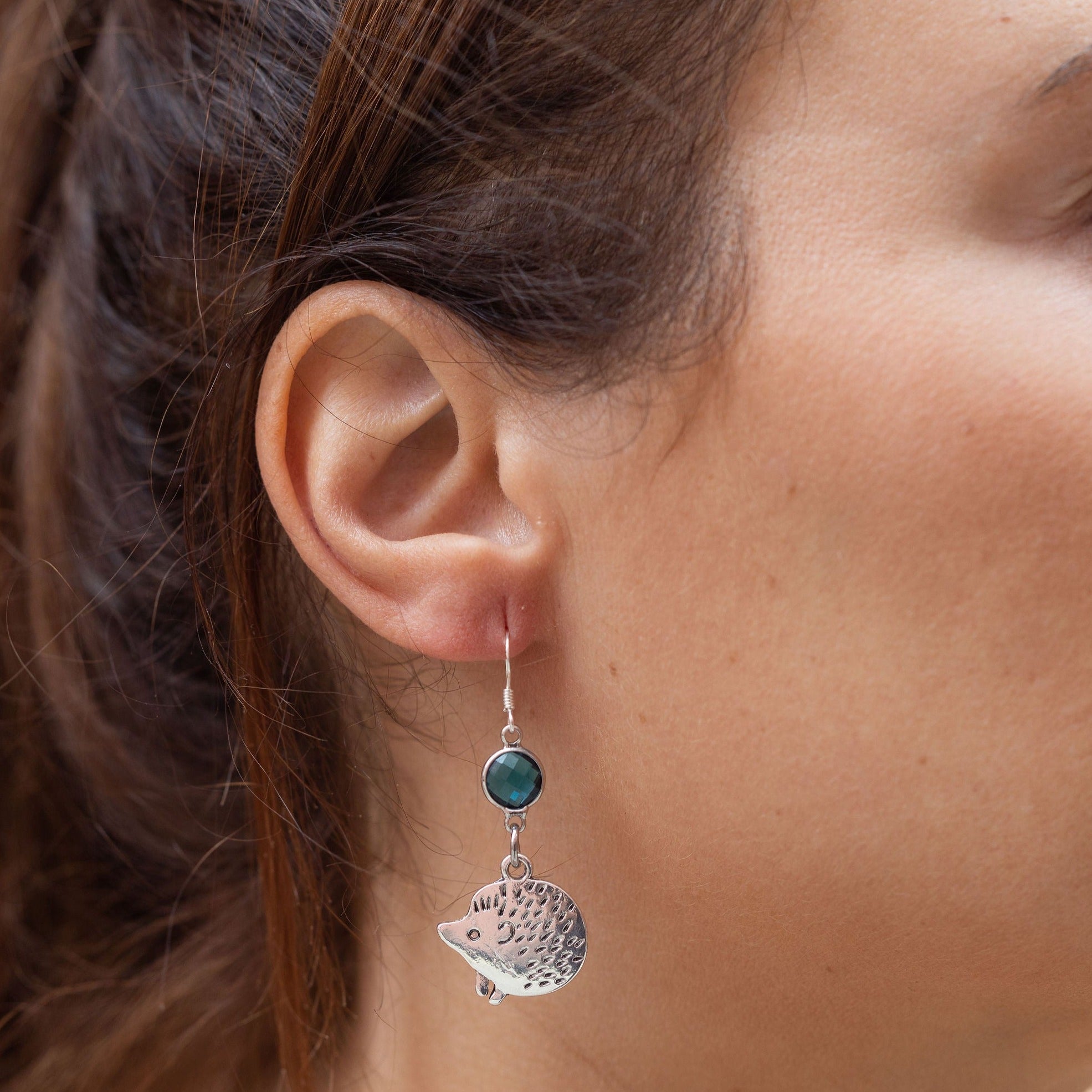 Personalised Hedgehog Birthstone Charm Earrings