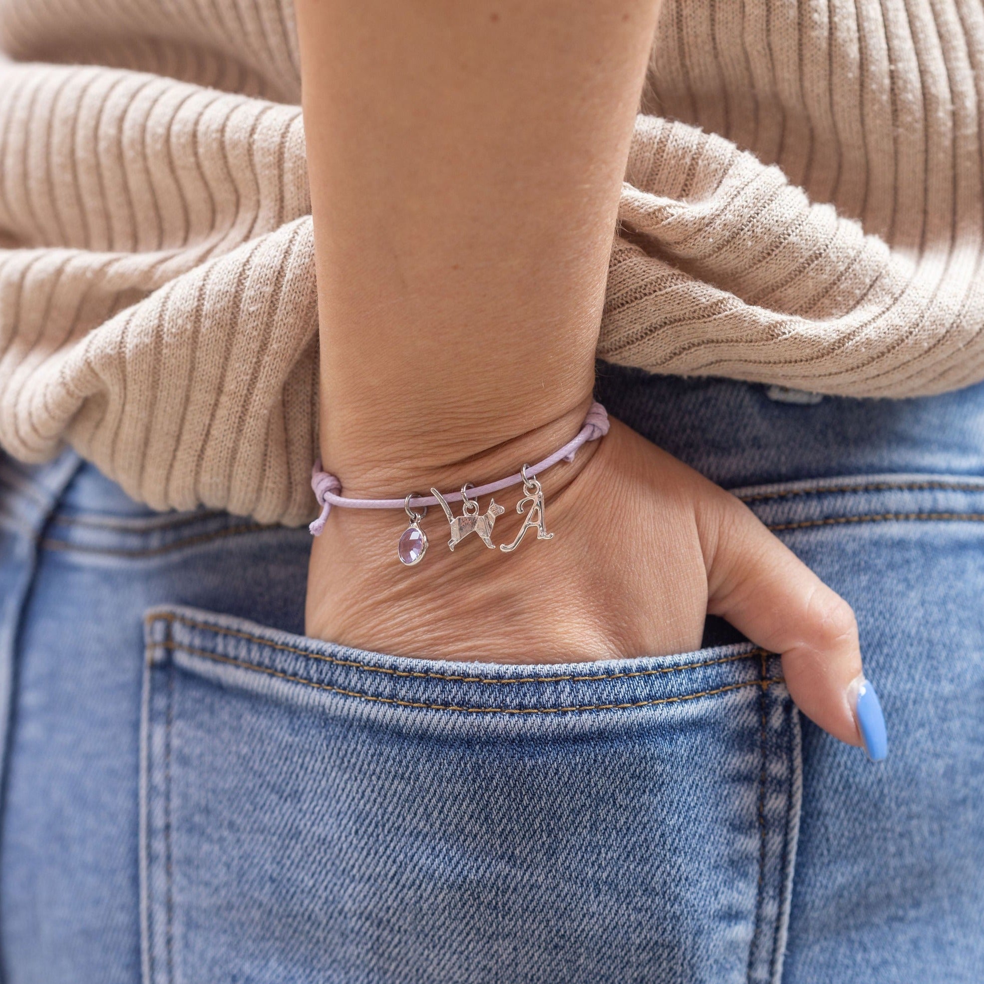 Personalised Origami Cat Cotton Bracelet