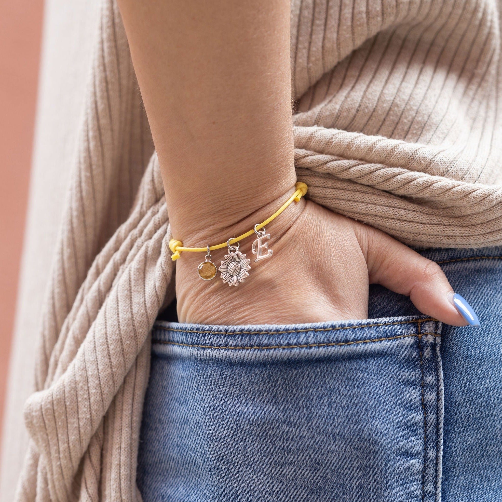 Personalised Sunflower Cord Bracelet