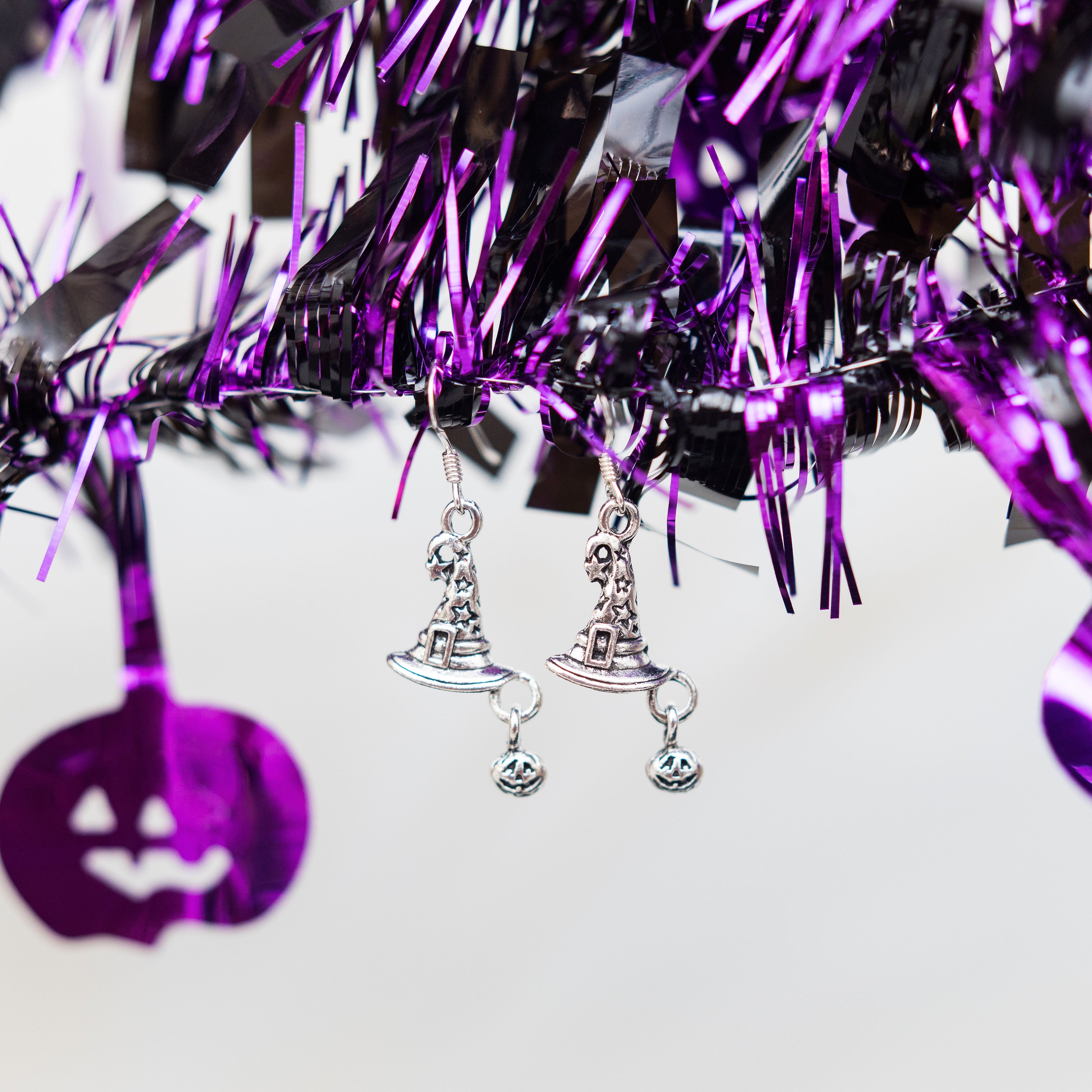 Witch Hat with Pumpkin Charm Earrings