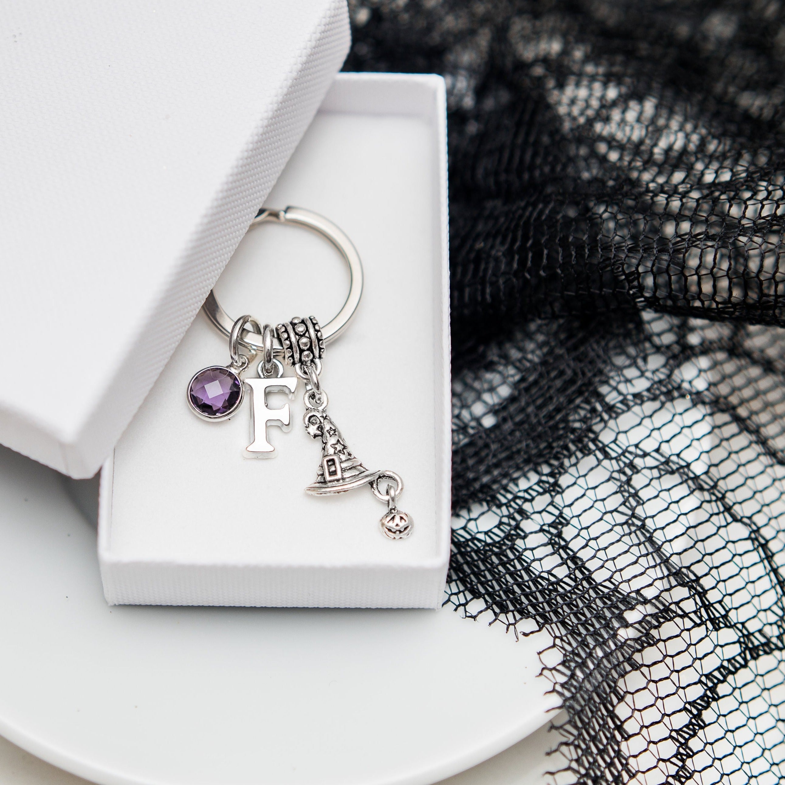 Personalised Witch Hat With Pumpkin Keyring