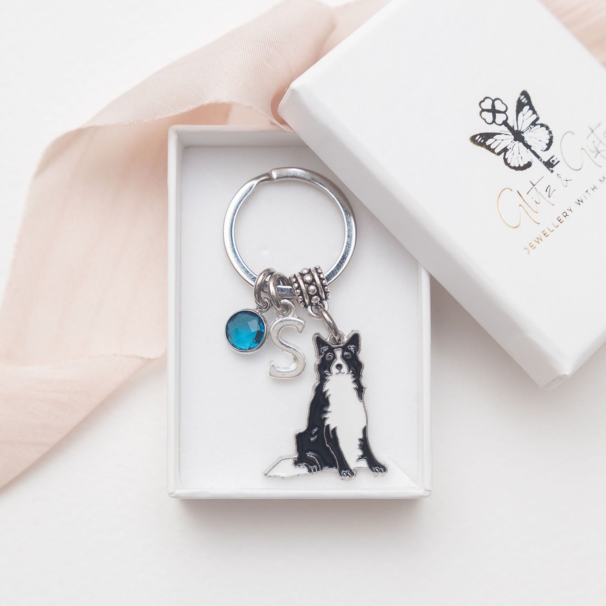 Personalised Border Collie Keyring