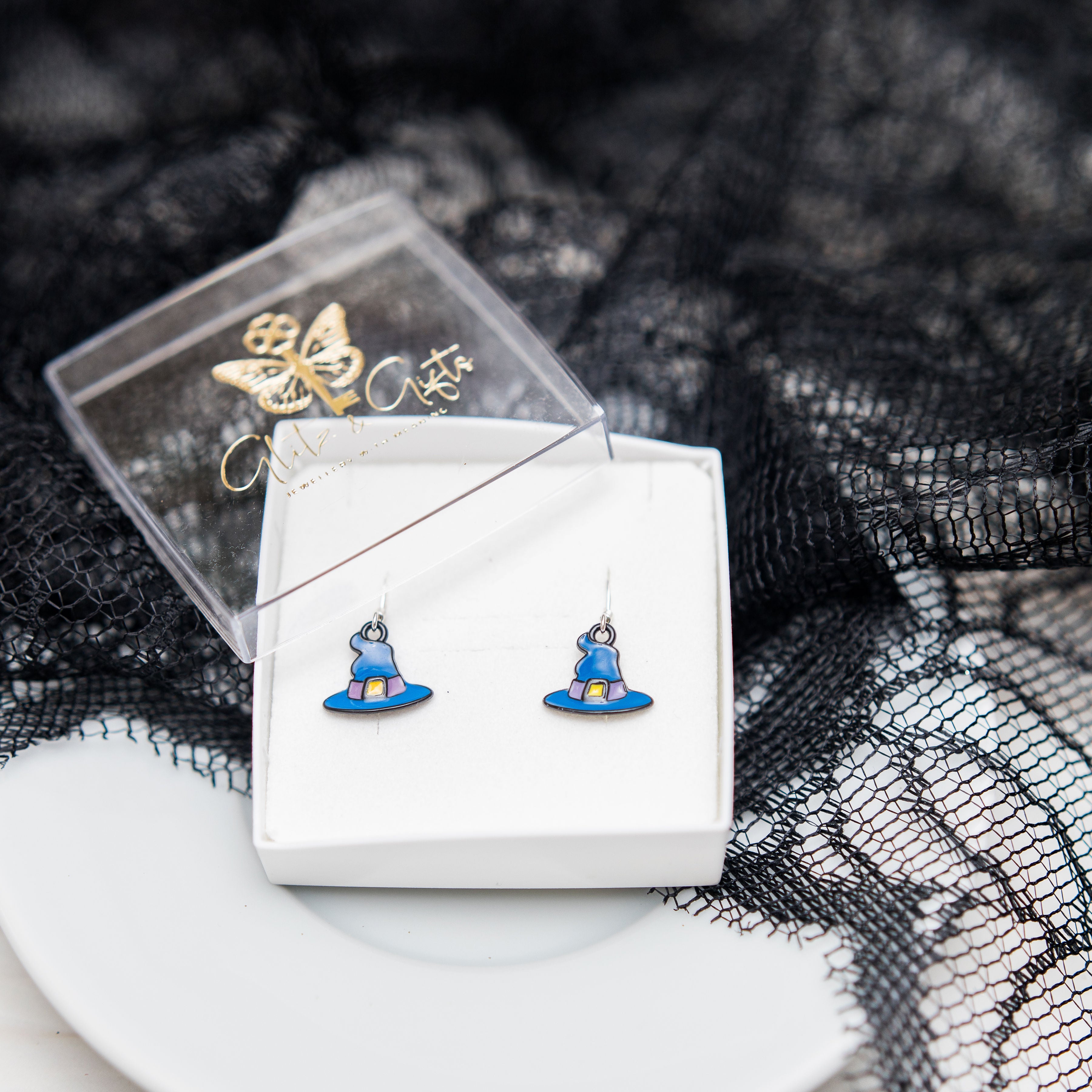 Enamel Witch Hat Charm Earrings