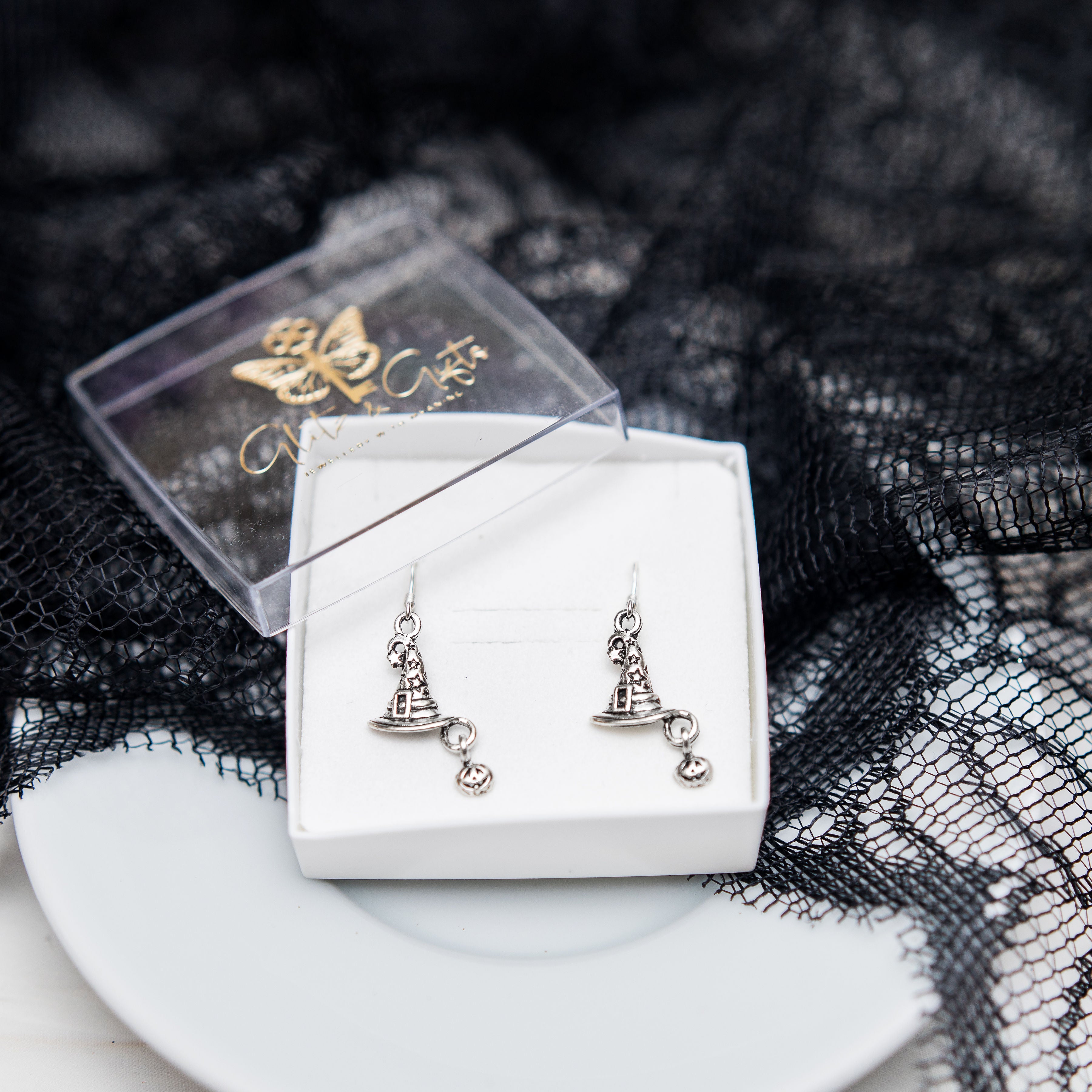 Witch Hat with Pumpkin Charm Earrings