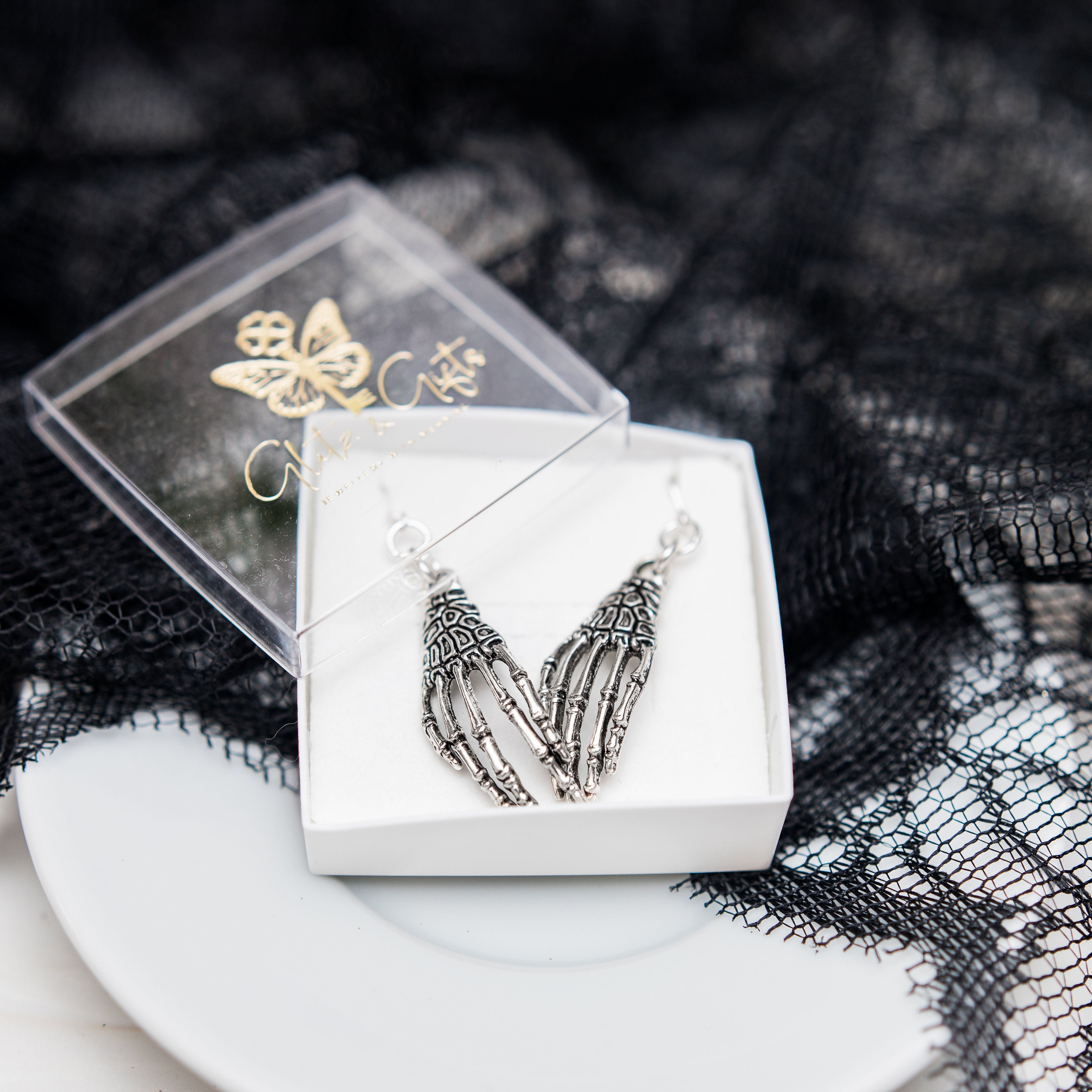 Skelton Hand Charm Earrings