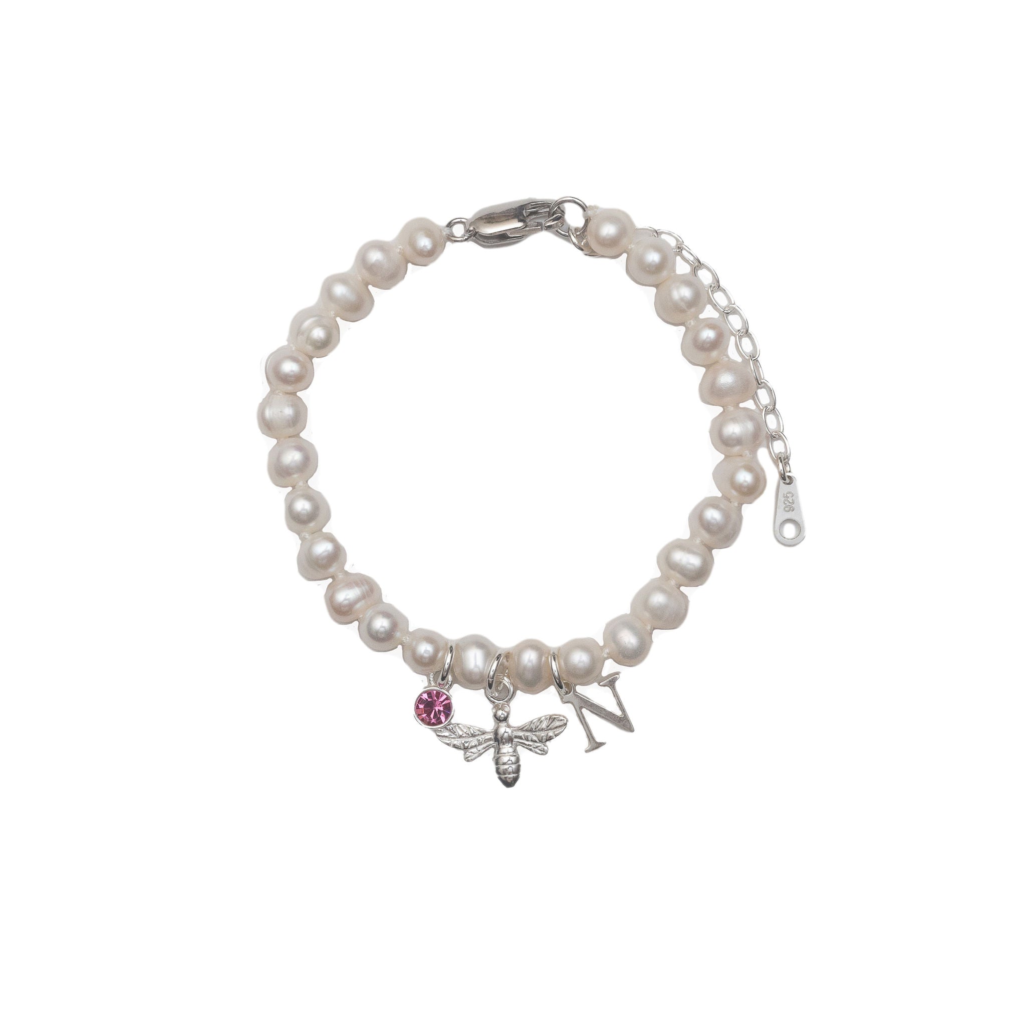 Freshwater Pearl Sterling Silver Personalised Bee Bracelet