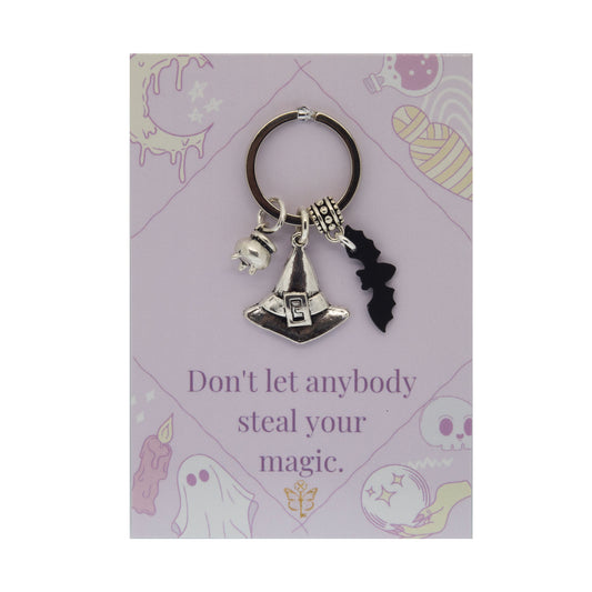 Witch Keyring on Display Card "Don't let anybody steal your magic."