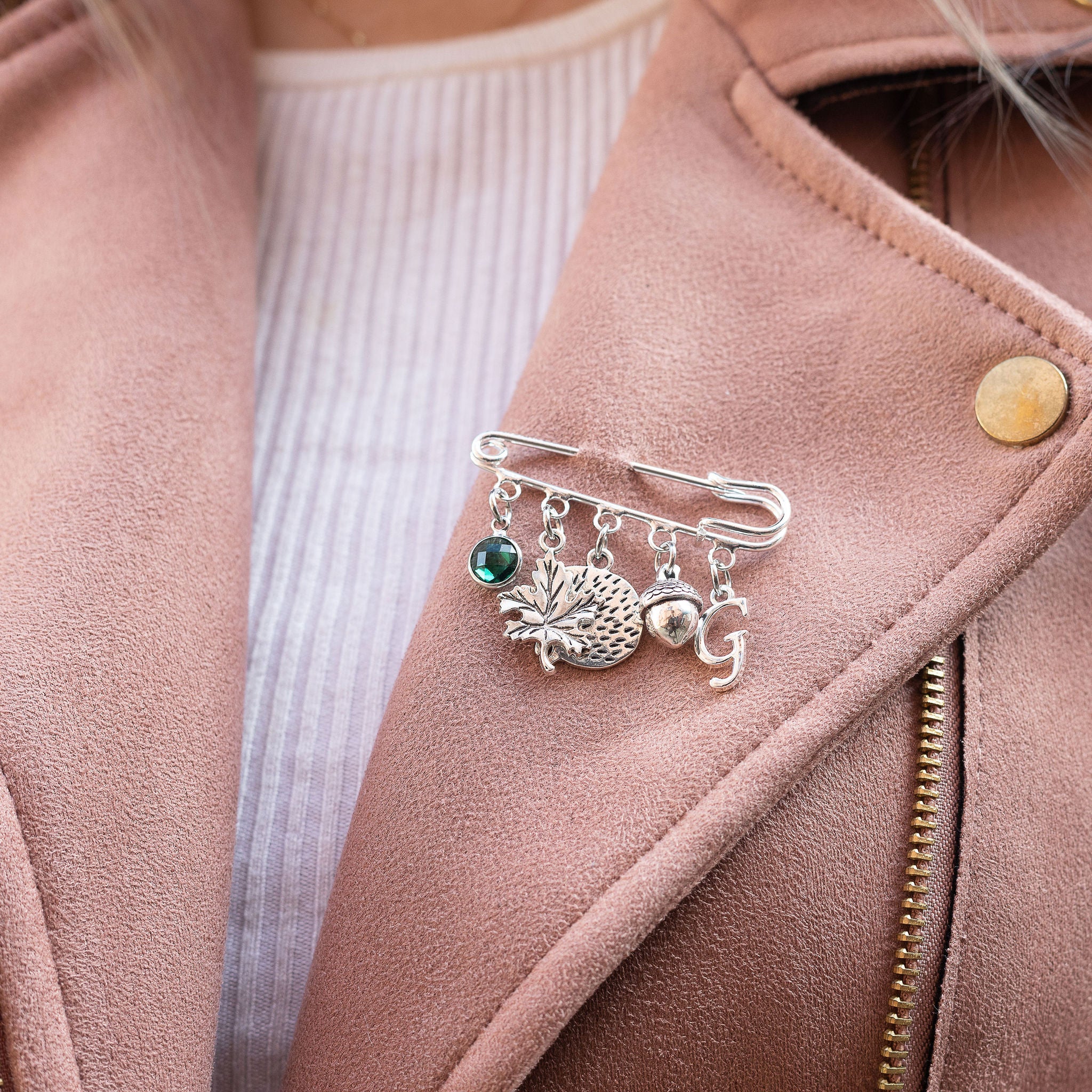 Personalised Autumn Hedgehog Acorn Brooch